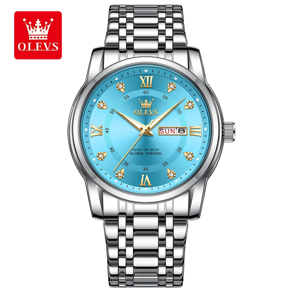 Relógio de quartzo para homem OLEVS 5513 – Bracelete em aço, resistente à água, visor iluminado, calendário e dia da semana – Relógio elegante e luxuoso, modelo original para homem