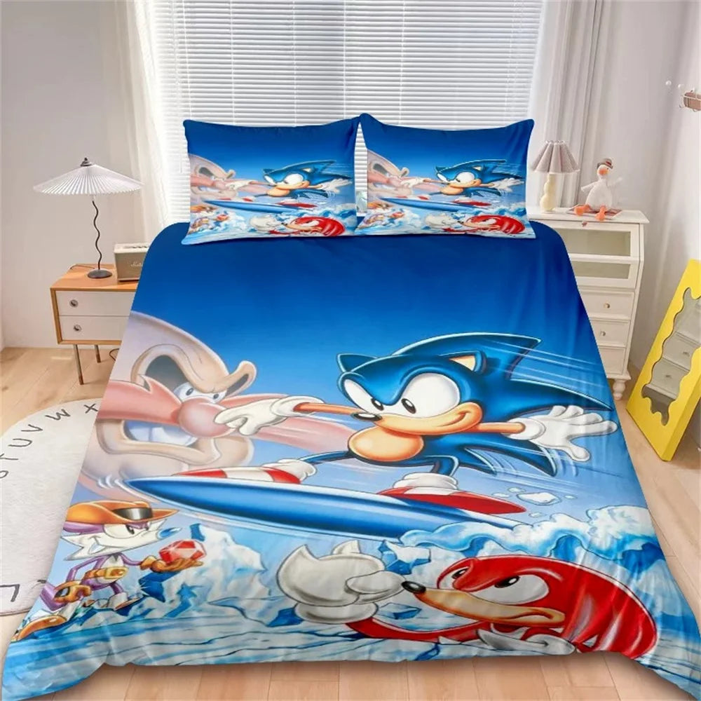 Juego de funda nórdica de dibujos animados, ropa de cama suave de algodón lavable, S-Sonic-S, película H-HedgehogS, set de 2/3 piezas, cuatro estaciones, residencia de estudiantes