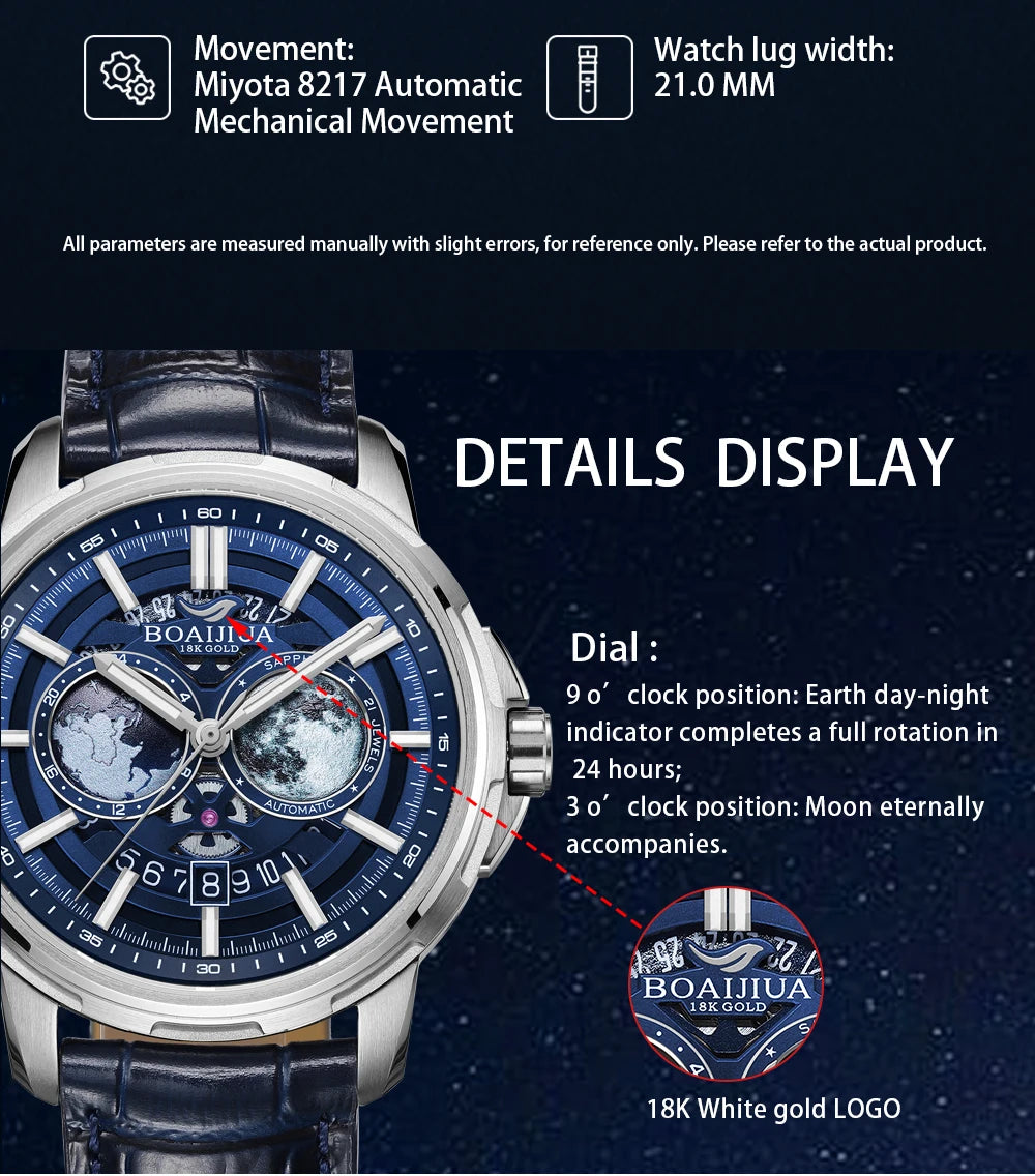 BORIAGE(BOAIJIUA) Orologio meccanico da uomo completamente automatico, design originale, impermeabile e luminoso