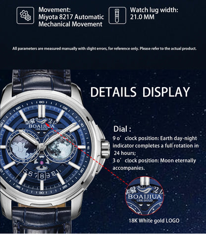 BORIAGE(BOAIJIUA) Orologio meccanico da uomo completamente automatico, design originale, impermeabile e luminoso