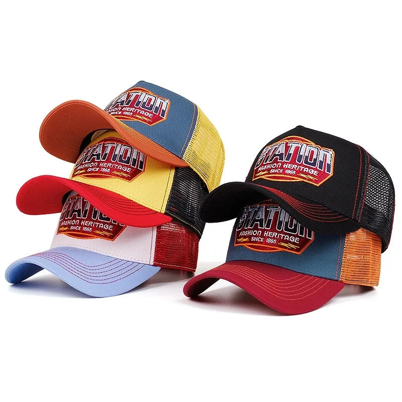 Hot Sale Unisex Baseball Cap Classic STATION Letter Pattern Mesh Cap Men And Women Breathable Streetwear Summer Trucker Hat