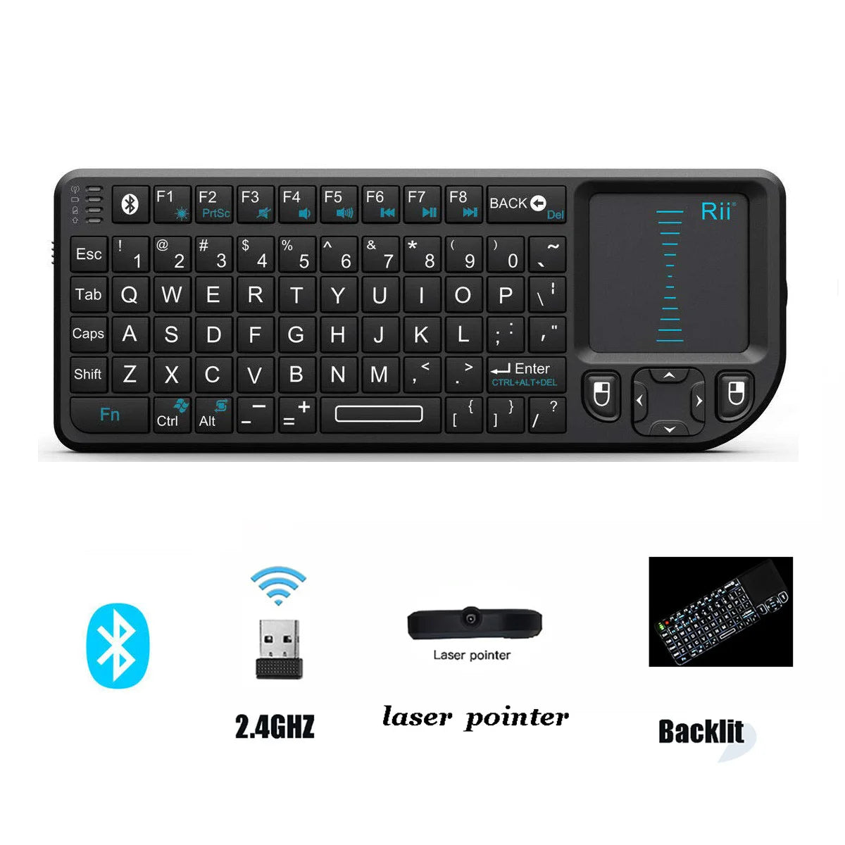 Rii Mini Wireless English Keyboard with TouchPad for Android TV Box/Mini PC/Laptop Mac, Laptop, Windows, Tablet