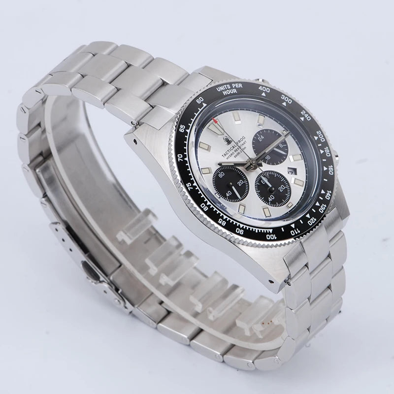 Orologio cronografo da uomo Tactical Frog 41mm, movimento al quarzo solare VS75, impermeabile, zaffiro, verde, luminoso C3, orologio da polso al quarzo