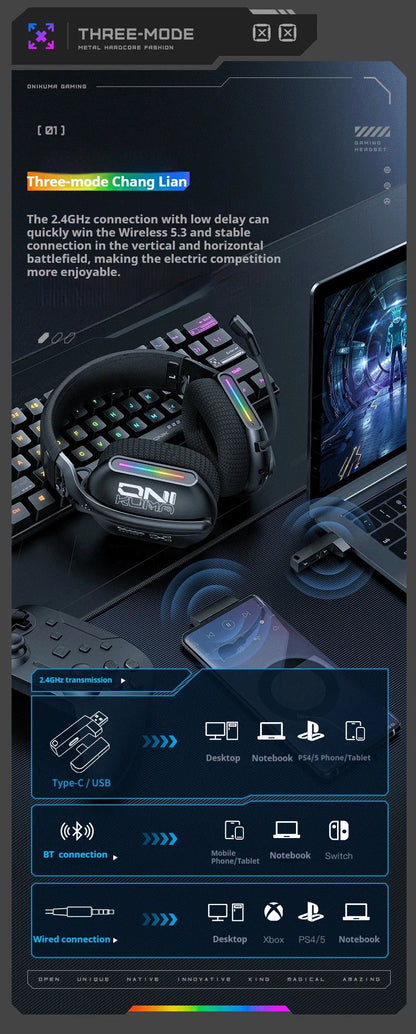 Auriculares gaming inalámbricos ONIKUMA GT808 2.4G/Bluetooth/cableados de 3 modos, circumaurales, con micrófono con cancelación de ruido para PC PS4 PS5