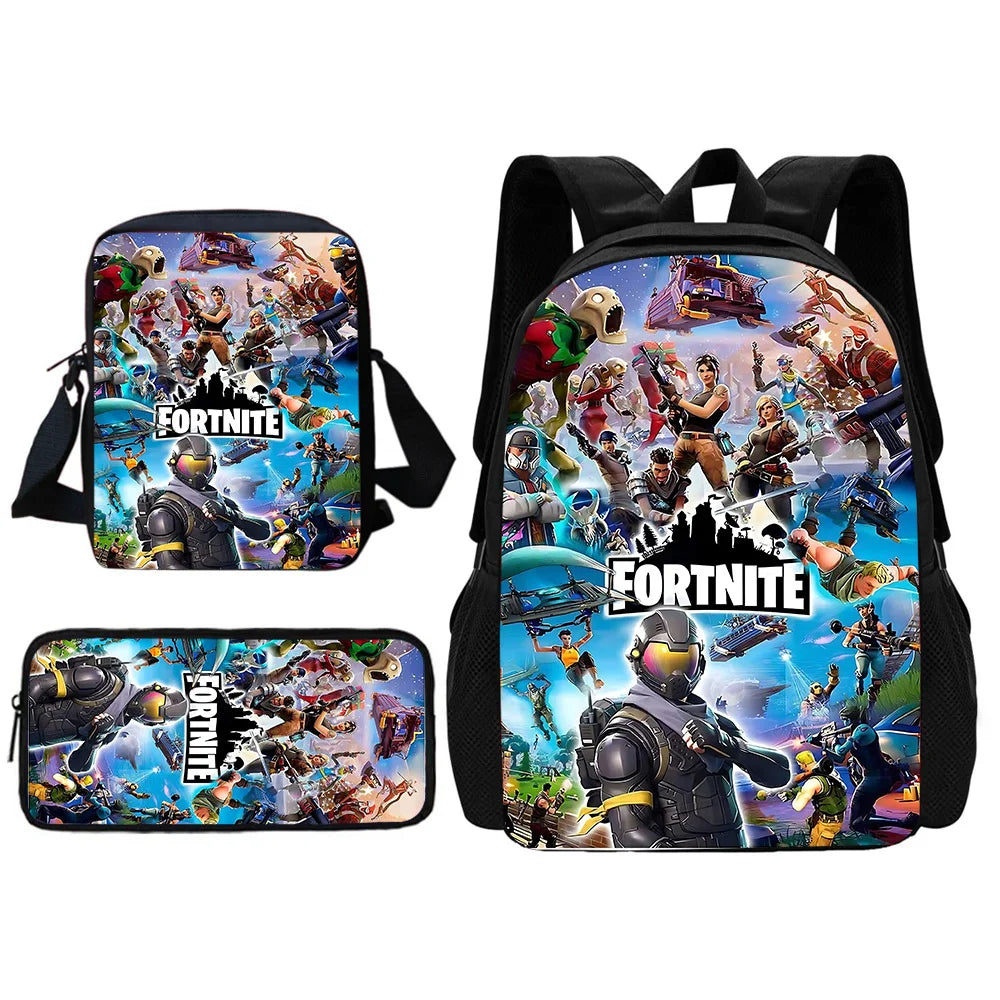 Mochila escolar infantil con bolso de hombro y estuches para lápices, bolsas escolares con diseño de juego popular F-FortniteS para niños y niñas, el mejor regalo