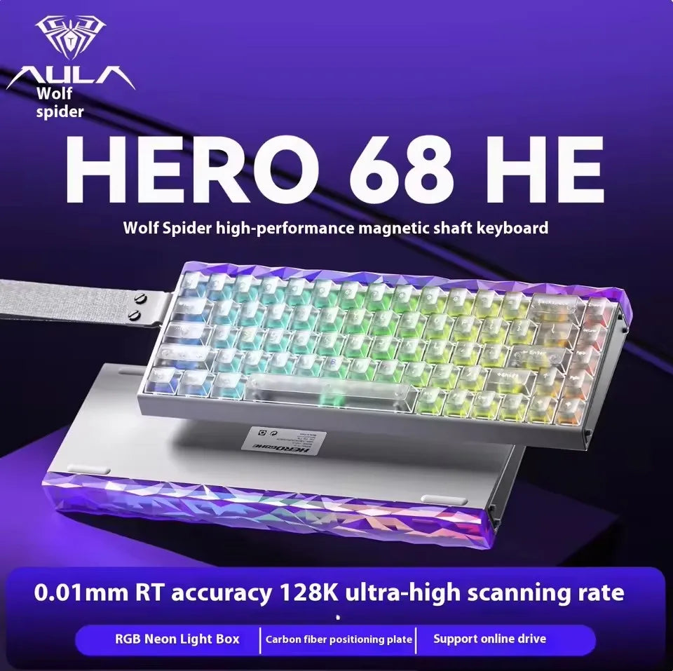 AULA HERO68 HE Tastiera con switch magnetici, Rapid Trigger, polling rate 8K, tastiera da gaming eSports RGB cablata meccanica