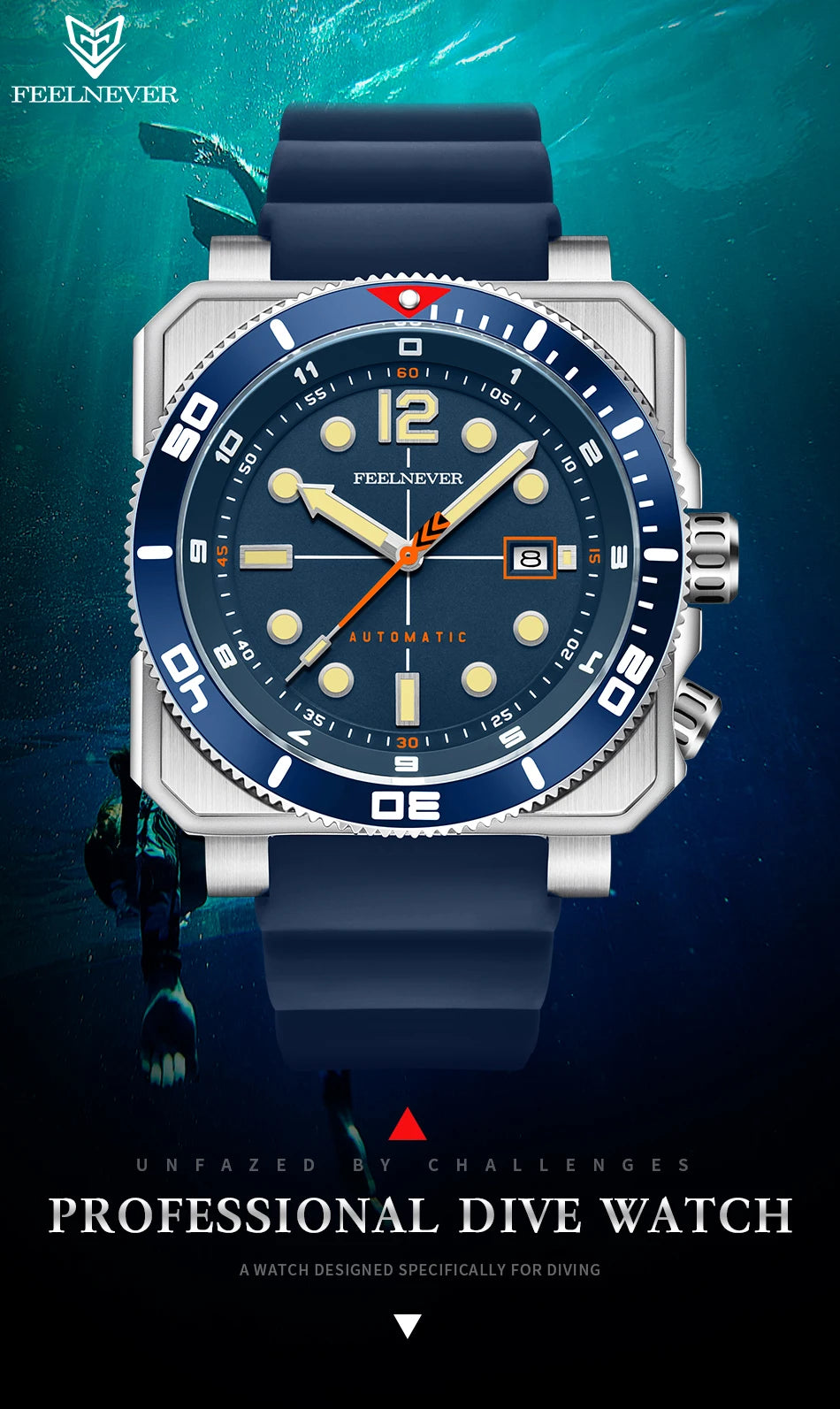 Orologio subacqueo automatico FeelNever 8215 da uomo, super luminoso, in acciaio 316, con vetro zaffiro, orologio sportivo meccanico maschile