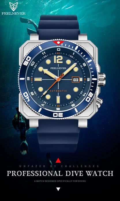 Orologio subacqueo automatico FeelNever 8215 da uomo, super luminoso, in acciaio 316, con vetro zaffiro, orologio sportivo meccanico maschile