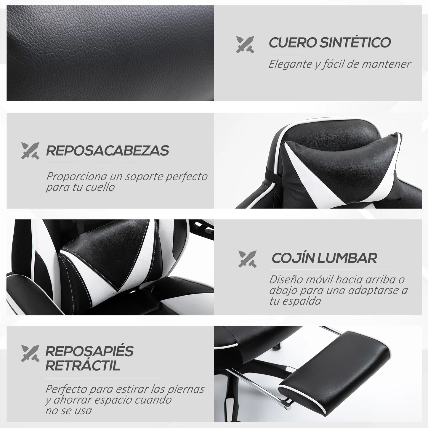 Sedia da gaming ergonomica Vinsetto con schienale reclinabile 65X70X118.5-126.5Cm