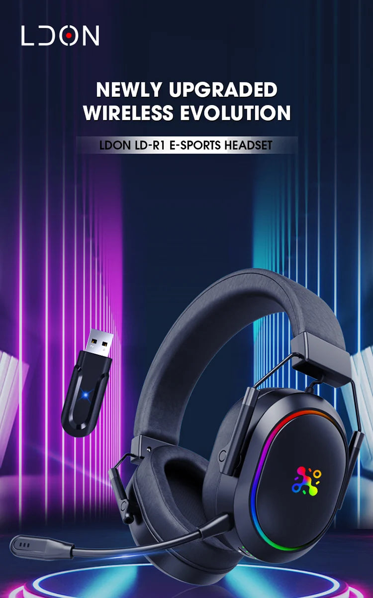 Cuffie da gaming wireless LDON per PS5 PS4, Bluetooth 2.4GHz, audio surround 3D, microfono con cancellazione del rumore, bassa latenza