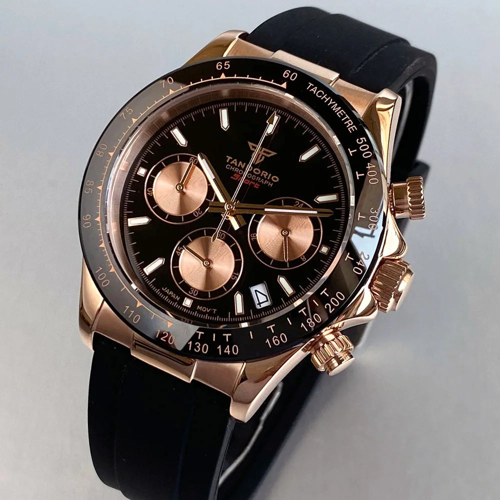 Orologio da uomo Luxury VK63 con movimento al quarzo, cronografo business 39mm in acciaio/oro rosa, datario e quadrante luminoso