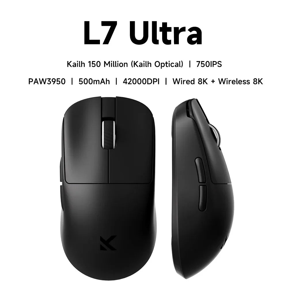 MCHOSE L7 Ultra+ Ratón de mano mediano-grande para gaming y e-sports Paw3950, inalámbrico de tres modos, ligero, de oficina, con doble accionamiento para ordenador