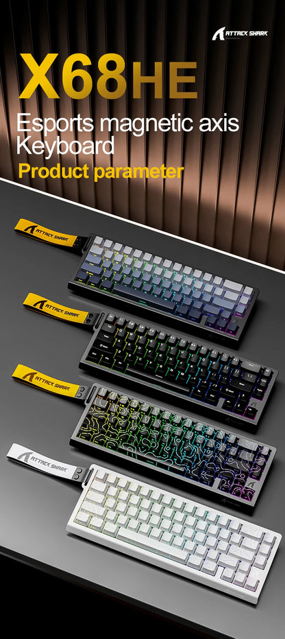 Teclado gaming magnético ATTACK SHARK X68HE X68PRO HE y FREEWOLF F68 con cable F68Pro inalámbrico para gaming profesional, activación rápida de 0.01mm