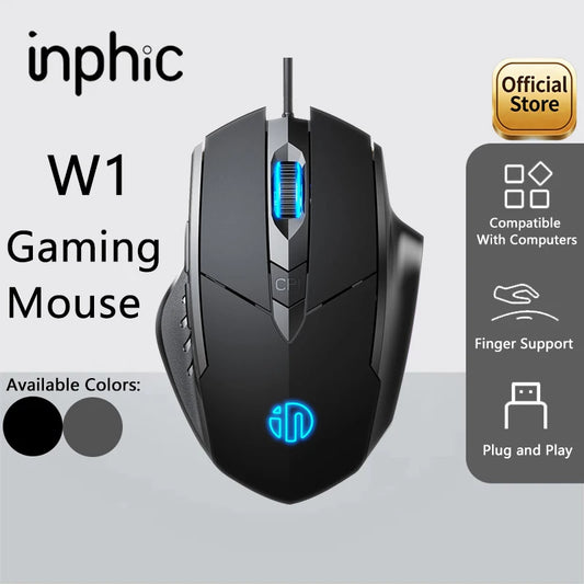 Inphic W1 žični miš, e-sports gaming miš s makro programiranjem za podešavanje DPI-ja, tihi uredski miš