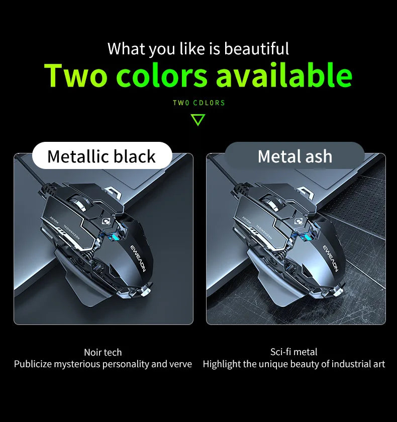 Mouse gaming meccanico in metallo cablato ergonomico con retroilluminazione RGB, mouse da gioco ottico USB 12800 DPI per PC desktop