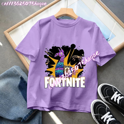 Camisetas Fortnite para niños con estampado de anime y personajes, tops de dibujos animados Fortress Night, ropa de verano para niñas, manga corta, camisetas tipo pulóver