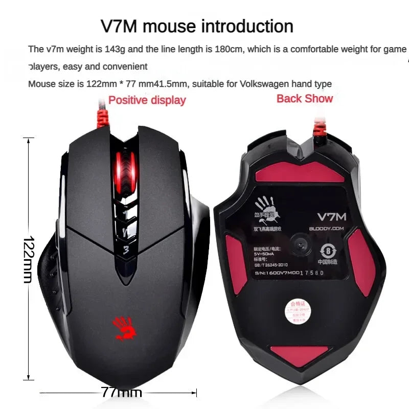 Bloody V7M Wired Mouse RGB Lightweight Ergonomics Design 4000dpi Pc Office E-sports Gaming Macro Programming Mouse for CF LOL CS