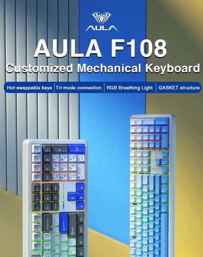 AULA F108 Keyboard 100% Layout 1K Polling Rate Mechanical Gaming Keyboard Hot Swappable Linear Switch with Macro Software