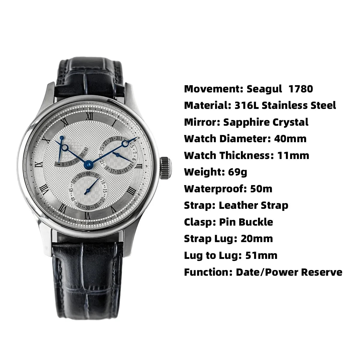Reloj de hombre Pilot 40mm 1963, reloj de pulsera mecánico automático con movimiento Tianjin ST1780, diseño militar, nuevo 2024