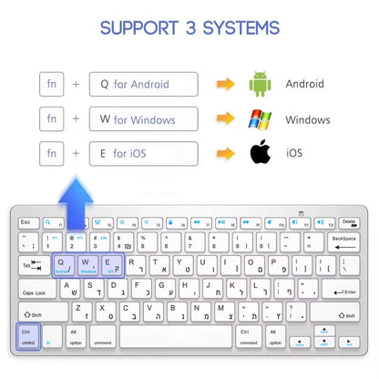 Hebrew English Layout Wireless Keyboard Bluetooth & 2.4G Dual Mode Keyboard Slim and Compact Ergonomic for Windows ios Android