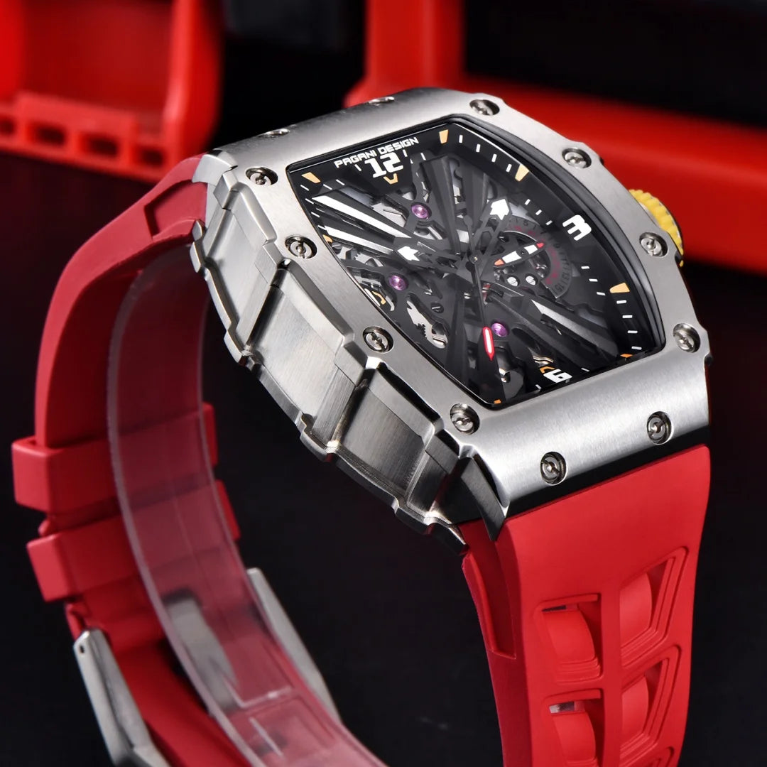 Orologio da uomo PAGANI DESIGN 2026 New al quarzo, movimento VH65, quadrante scheletrato, impermeabile 100M, sportivo rettangolare, vetro zaffiro