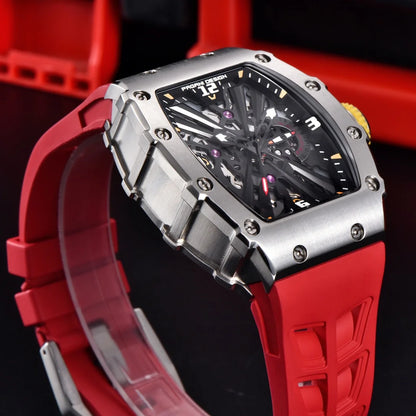 Orologio da uomo PAGANI DESIGN 2026 New al quarzo, movimento VH65, quadrante scheletrato, impermeabile 100M, sportivo rettangolare, vetro zaffiro