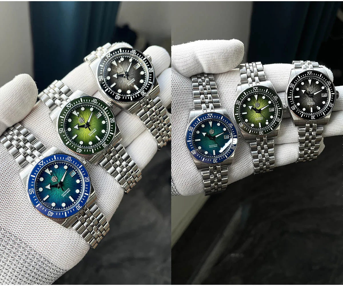 Relógio de mergulho masculino San Martin 37.5mm 40mm Miyota 9015 com mostrador esmaltado, relógio de pulso mecânico automático de luxo, resistente à água 200m SN0148