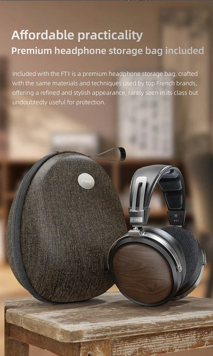 FiiO FT1 Professional Wired HiFi Monitor Headphones – North American Walnut Over-Ear Dynamic Stereo Headset with Leather & Metal Build