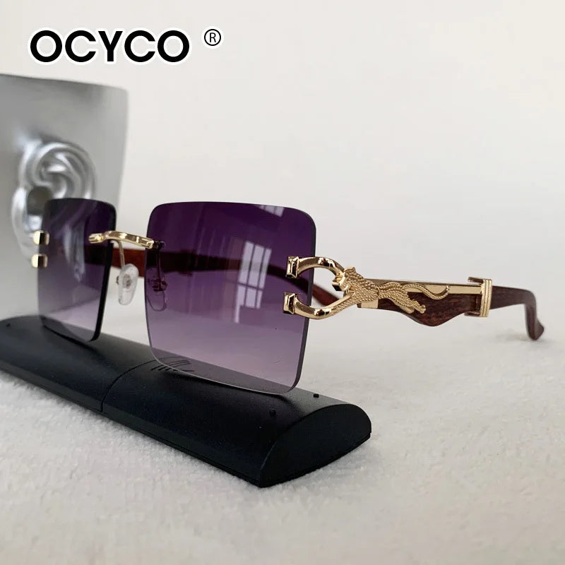 Fashion Rimless Square Sunglasses For Man Leopard Design Gradient Sun Glasses Woman Luxury Outdoor Eyewear UV400