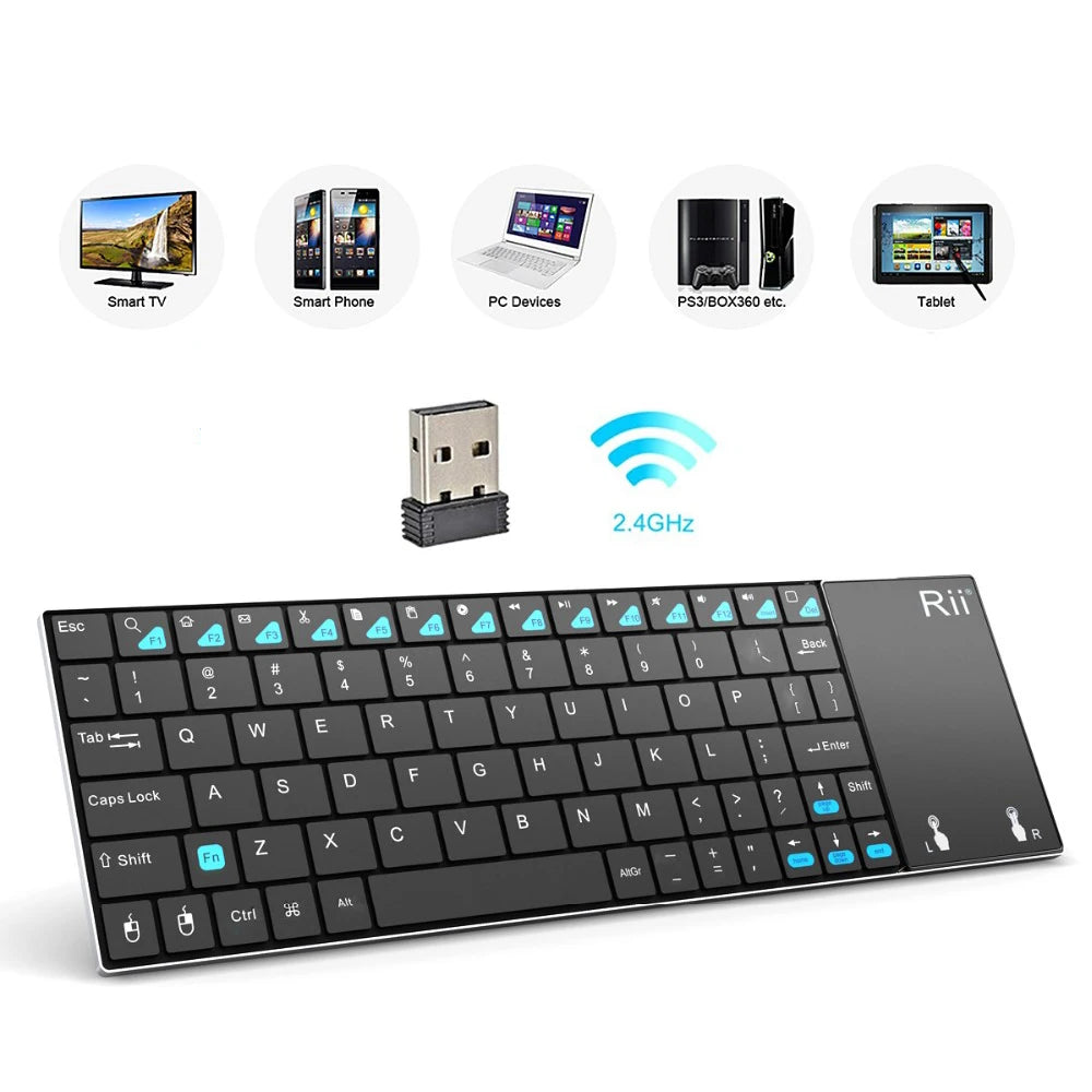 Tastiera wireless russa spagnola inglese francese Rii K12+/i12+ Mini Keyboard con touchpad mouse per Android laptop PC TV Box