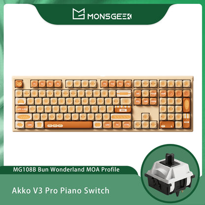 Teclado mecánico inalámbrico Akko MonsGeek MG108B Bun Wonderland, perfil MOG, RGB, 108 teclas, tamaño completo, hot swap, USB / 2.4G / BT 5.0