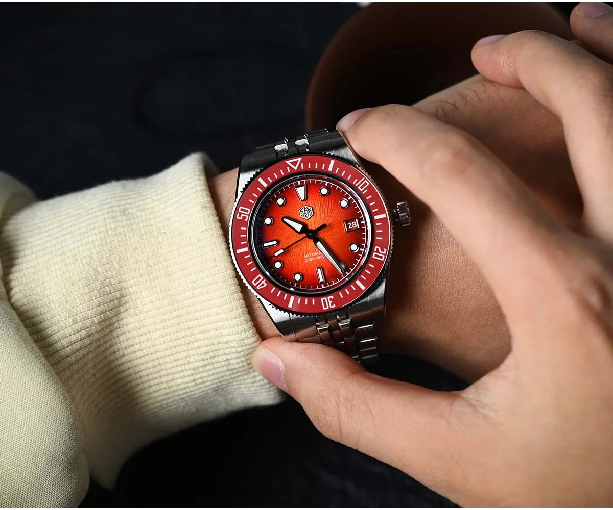 San Martin 37.5mm 40mm Enamel Spiral Vortex Dial Men Luxury Diver Watch Miyota 9015 Automatic Mechanical Waterproof 200m SN0148
