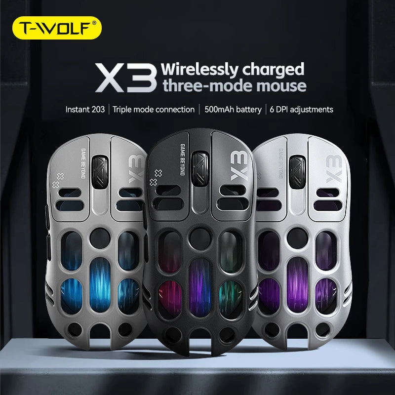 2026 Hollow-out Design Lightweight Computer Game Accessories 3-Mode Bluetooth Wireless Mouse Laptop Rechargeable RGB Backlight