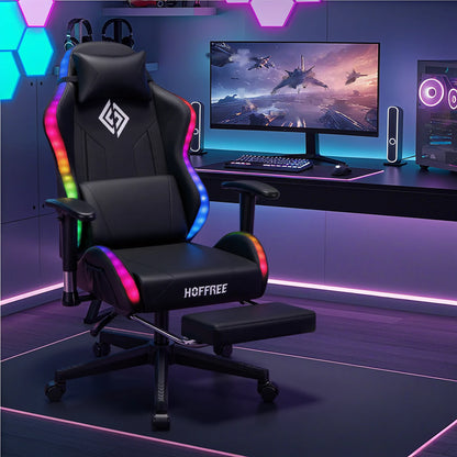 250Lbs Load LED Gaming Chair for Children 8-15Years, Adjustable Gamer Chair with LED Lighting, Footrest & Lumbar Support