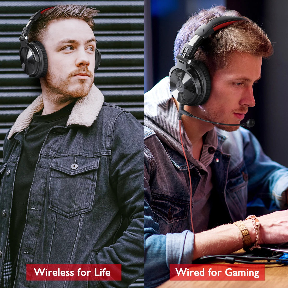 Auriculares gaming inalámbricos Bluetooth 5.2 OneOdio 110H – 110H de autonomía, sonido de graves profundos circumaurales con micrófono, auriculares 2 en 1 con cable e inalámbricos para PC y PS4
