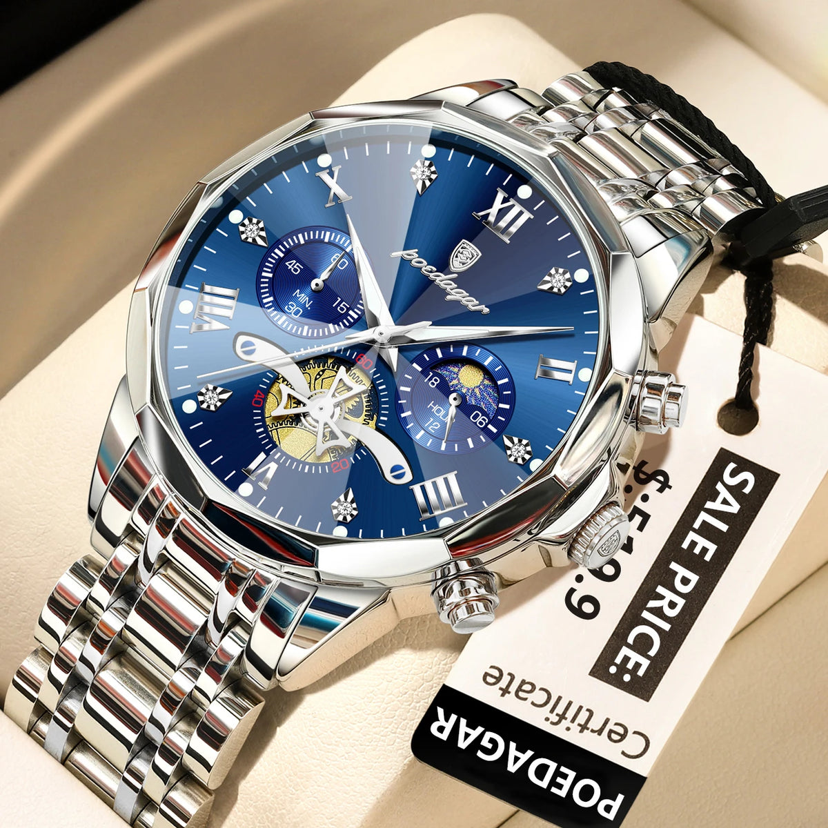 POEDAGAR Luxury Men Watch Top Original Waterproof Luminous Chronograph Man Wristwatch Stainless Steel Quartz Men's Watches Reloj