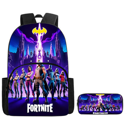 Zaino Fortnite Cartoon con tasca frontale e astuccio 2 pz - Set scolastico per bambini e bambine dai 5 agli 8 anni, regalo per il rientro a scuola