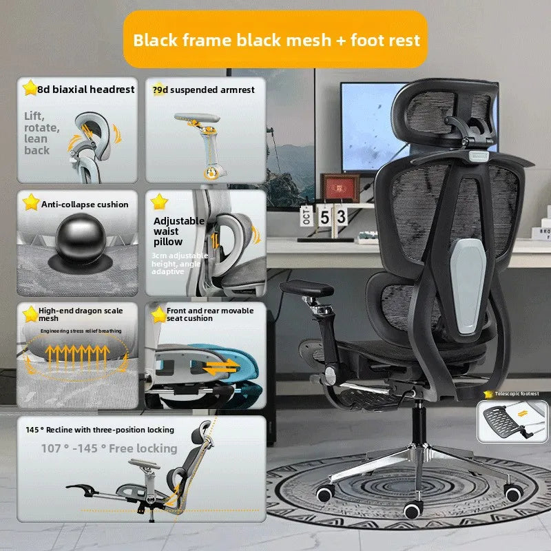 Silla ergonómica minimalista portátil con reposabrazos 10D, silla para ordenador, silla de oficina, silla de estudio, silla gaming, resistente a la gravedad y duradera
