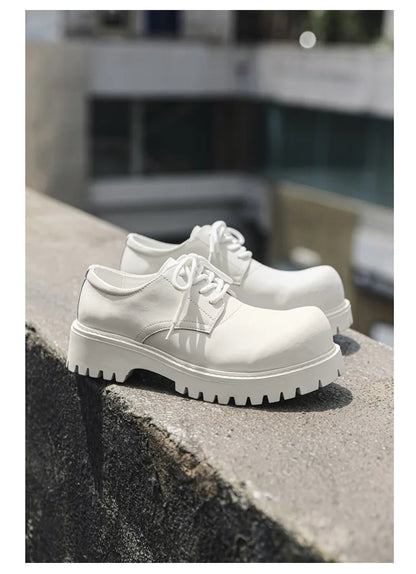 Thick Sole Casual Genuine Leather Dress Shoes Men Platform Height Increase Japan Harajuku Korean Streetwear Fashion Shoes White