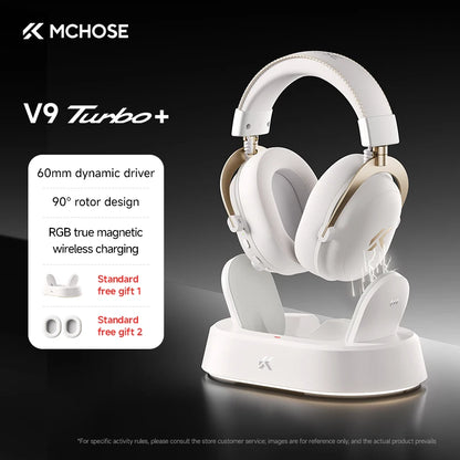 Cuffie gaming wireless MCHOSE V9 Turbo 7.1 Surround Sound RGB Esports con driver da 60mm, microfono con cancellazione del rumore e base di ricarica
