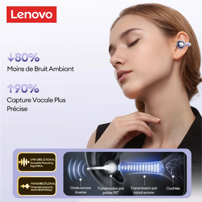 Auriculares Lenovo LE302 inalámbricos Bluetooth 6.0, batería de larga duración, clip deportivo para la oreja, estéreo HIFI con cancelación de ruido