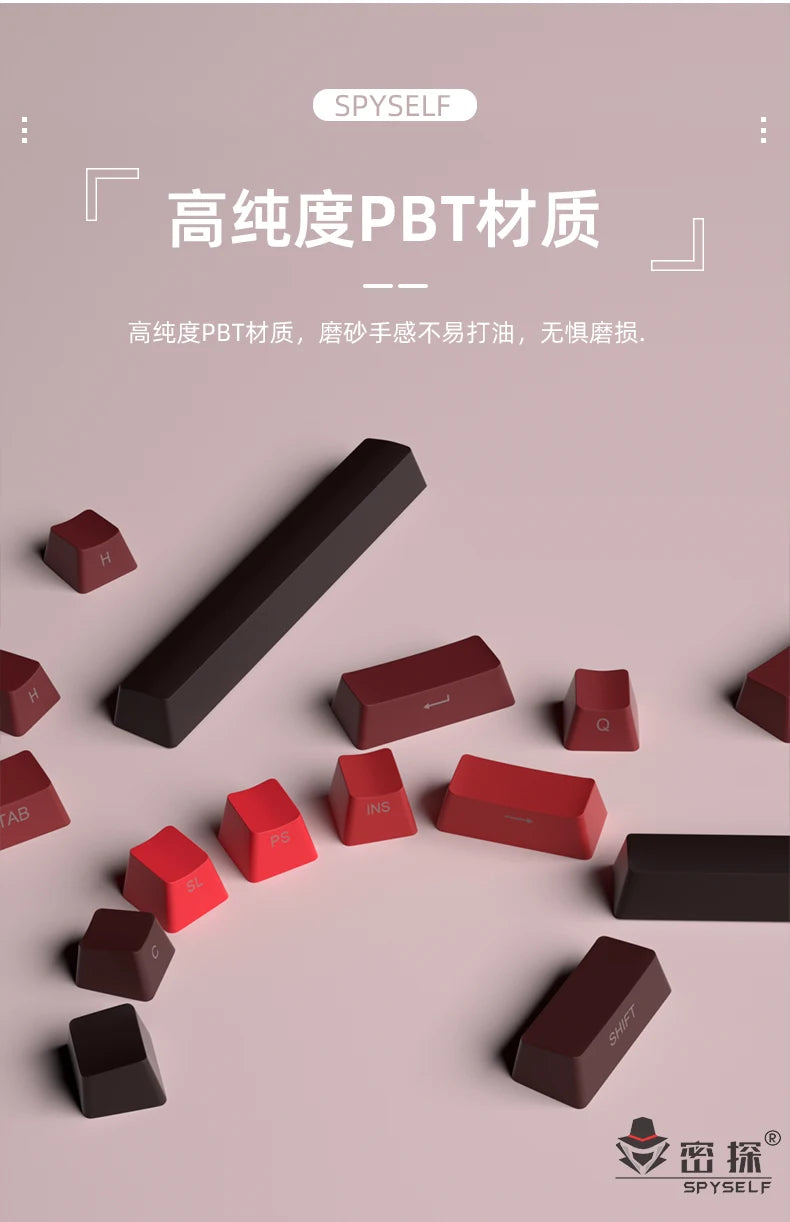 Nuevas teclas para teclado mecánico gaming 60/64/84/98/108 con interruptores MX, 135 teclas OEM PBT con grabado lateral y color degradado rojo y negro