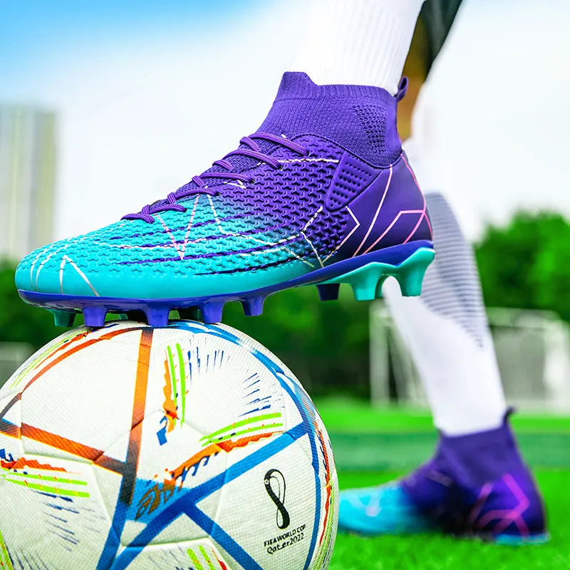 Sapatilhas de Futebol Profissionais de Cano Alto em Pele para Relva Artificial, Treino e Desporto, para Jovens, Estudantes, Homens e Mulheres