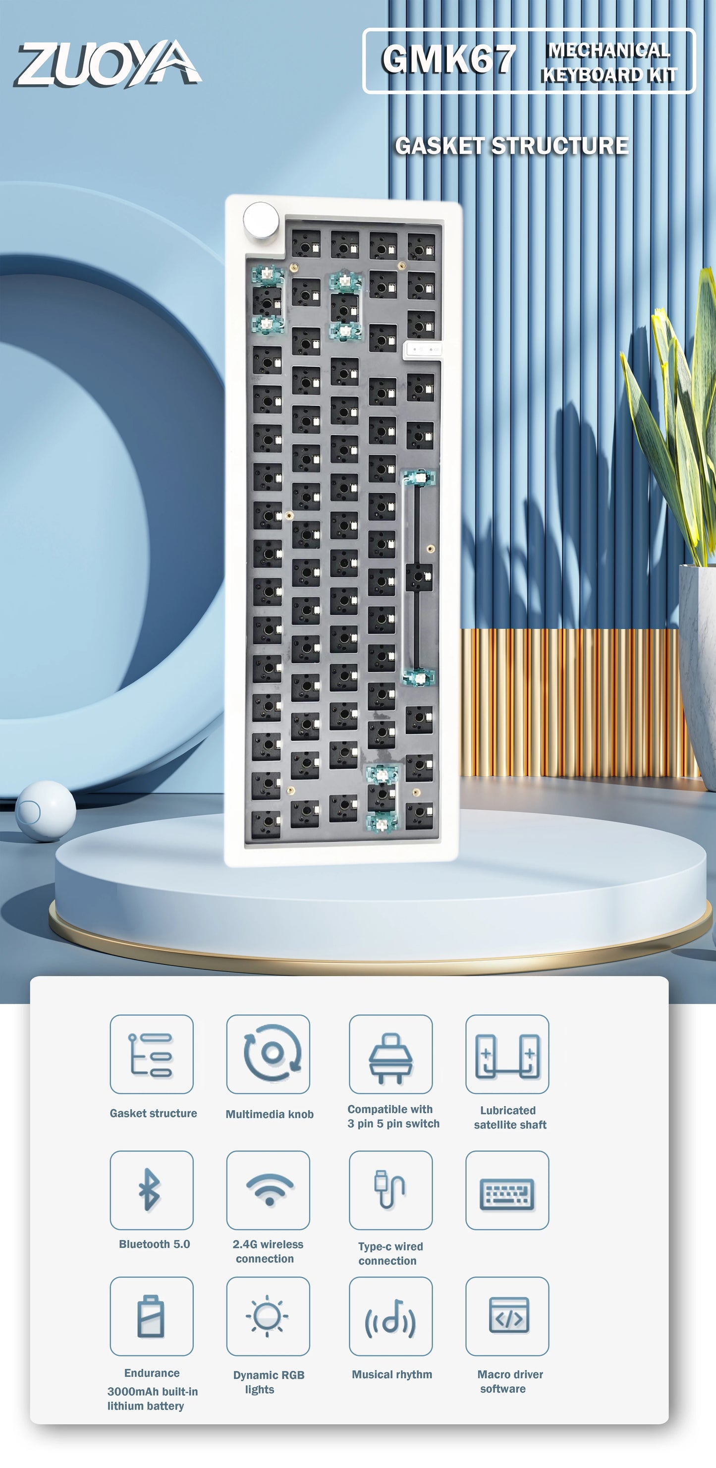 Kit de teclado mecánico personalizado GMK67 65% Gasket Bluetooth 2.4G inalámbrico, intercambiable en caliente, con retroiluminación RGB
