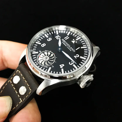 Reloj mecánico para hombre Hruodland 2025 nuevo, Seagull ST3620, piloto retro 43MM, luminiscencia Bgw-9, cristal de zafiro, turbina