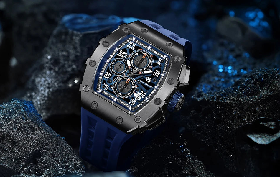 Reloj TSAR BOMBA para hombre, marca de lujo, diseño tonneau, impermeable, de acero inoxidable, reloj de pulsera de moda rectangular para hombre