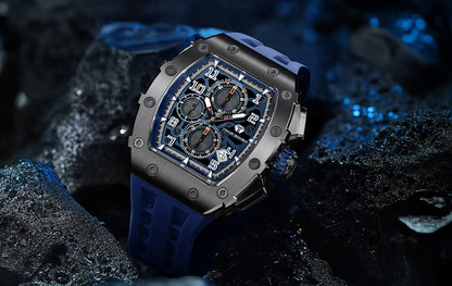 Reloj TSAR BOMBA para hombre, marca de lujo, diseño tonneau, impermeable, de acero inoxidable, reloj de pulsera de moda rectangular para hombre