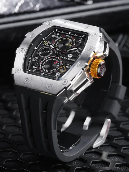 Reloj TSAR BOMBA para hombre, marca de lujo, diseño tonneau, impermeable, de acero inoxidable, reloj de pulsera de moda rectangular para hombre