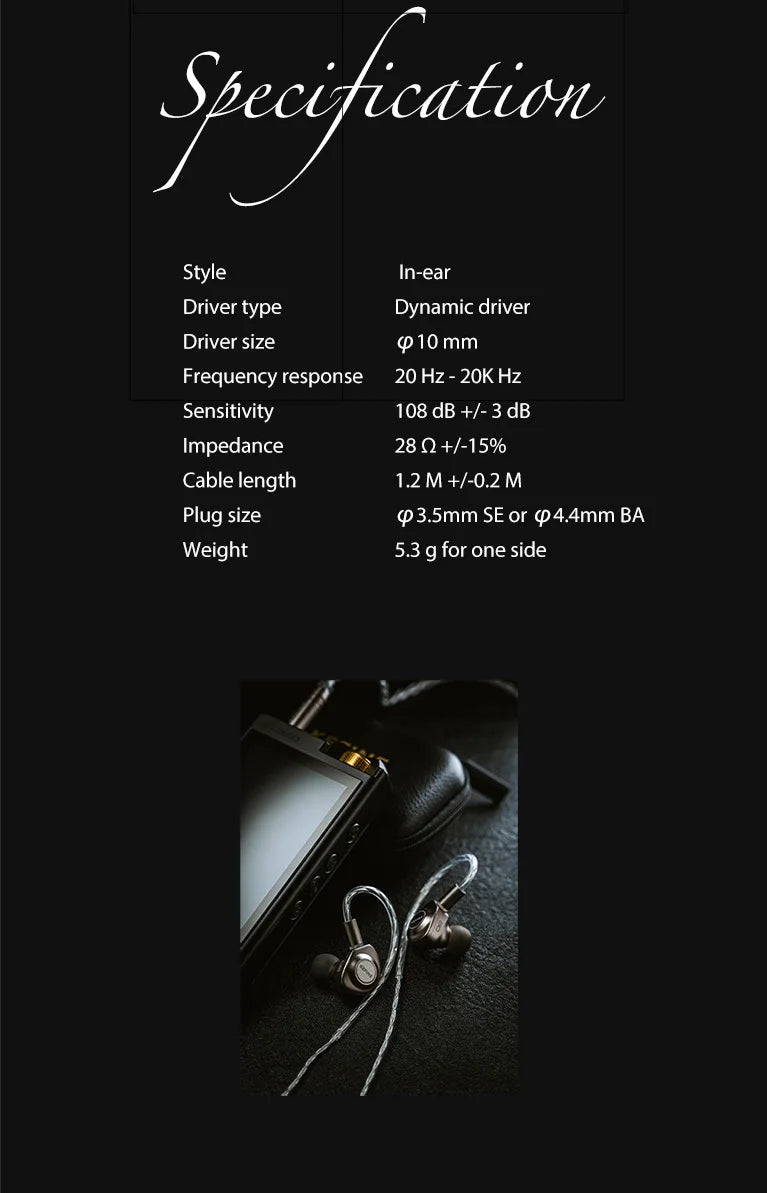 Kefine X ANGELEARS Delci AE 10mm DLC+PU Diaphragm Dynamic Driver IEMs Hi-Fi I n-ear Earphone with Two Tuning Style