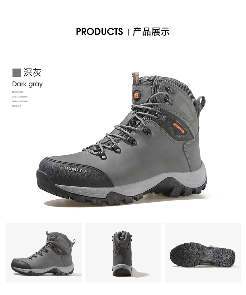 Zapatos de senderismo HUMTTO, botas de caza impermeables para hombre, botas tácticas de combate para desierto hasta el tobillo, botas de trekking para hombre y mujer, zapatillas cálidas de cuero
